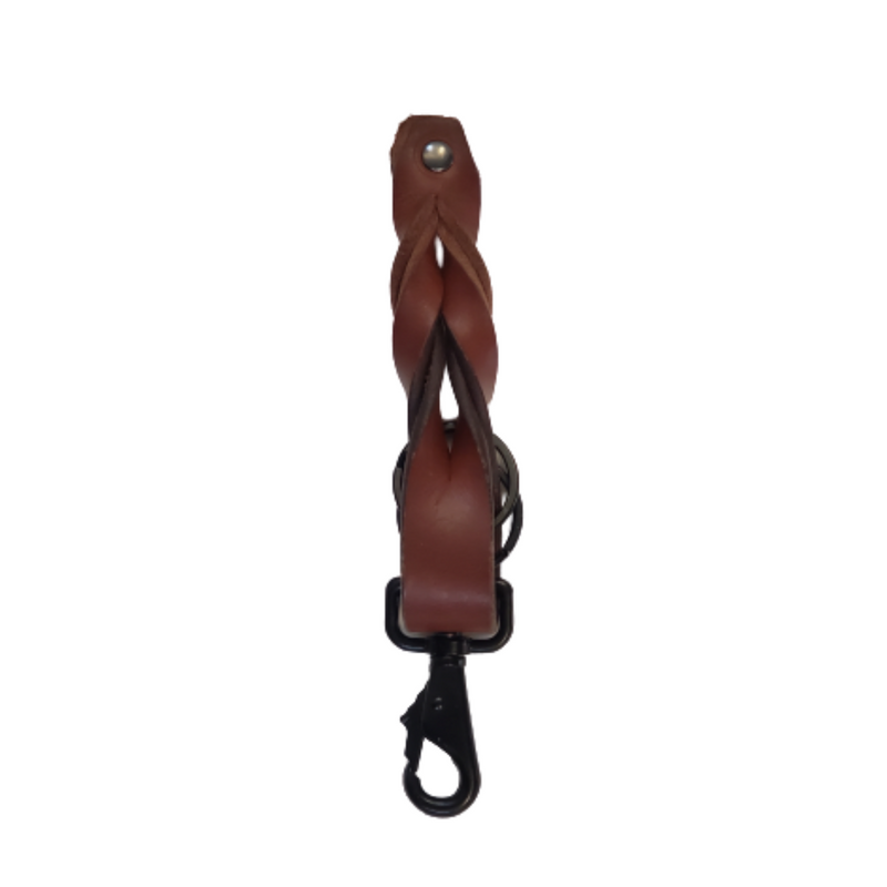 Cognac Full Grain Braided Leather Keychain - Made in Canada
