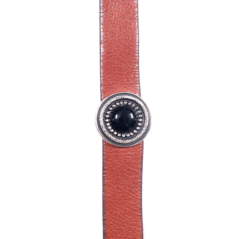 Cognac Leather Choker with Black Charm - Made in Canada