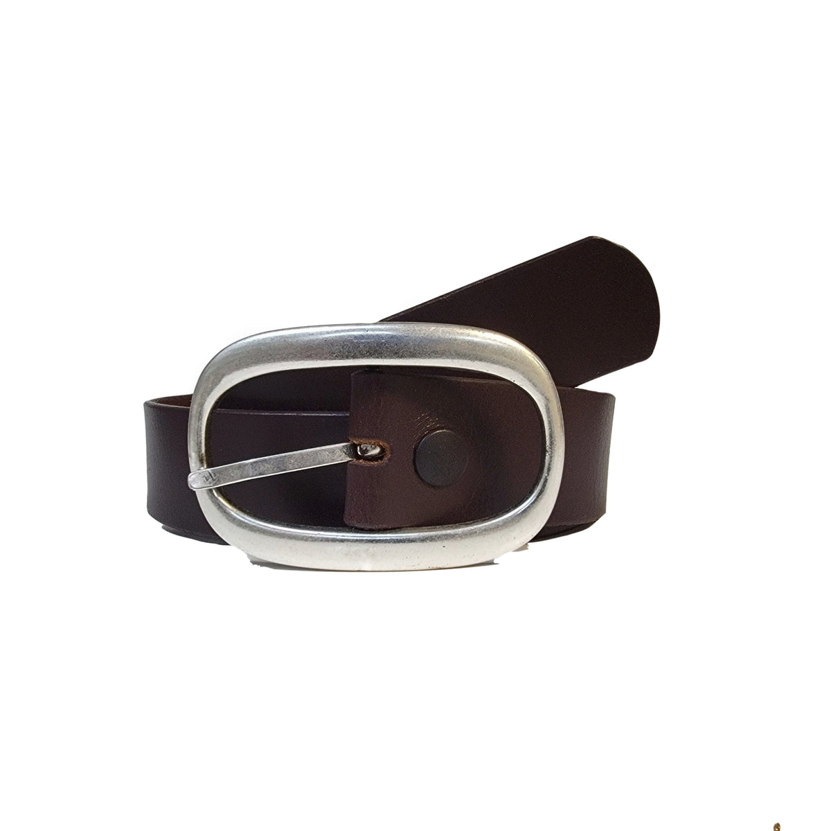 Design your own women's leather belt in brown with large oval buckle