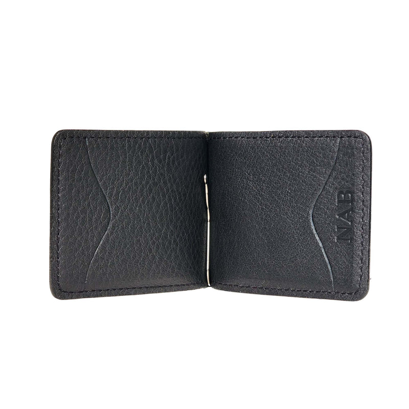 The Pinnacle Wallet - Black Slim Money Clip Pebble Grain Leather Wallet