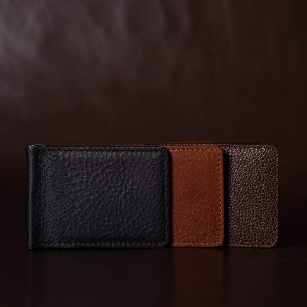 The Pinnacle Wallet - Black Slim Money Clip Pebble Grain Leather Wallet