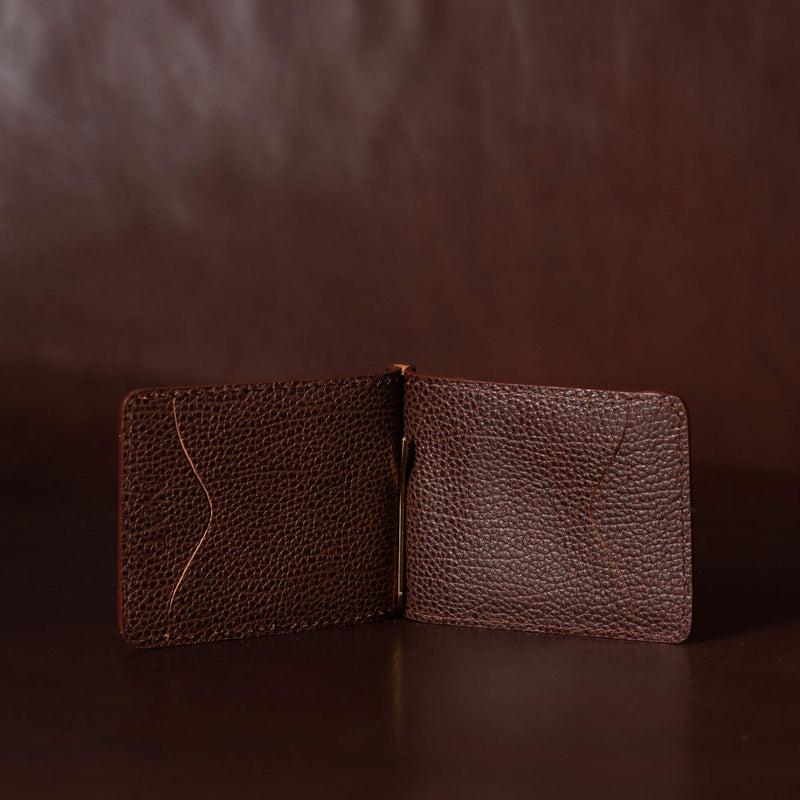 The Pinnacle Wallet - Cognac Slim Money Clip Pebble Grain Leather Wallet