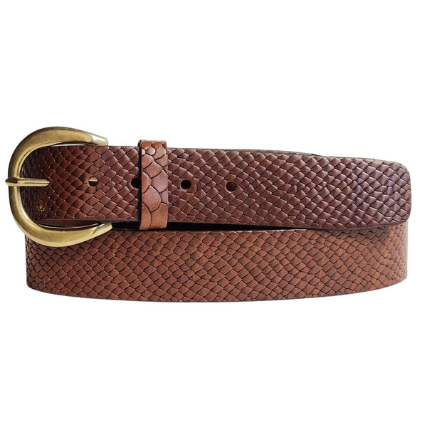 Leather Belt Aztec Pattern / Mens Full Grain Embossed Leather Belt / Solid  Brass Antiqued Buckle Made in USA 