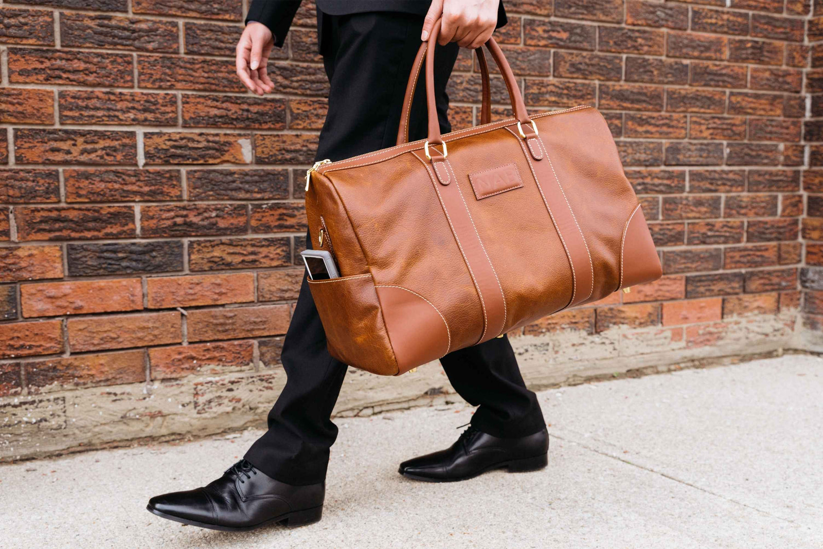 The Shield Duffle- Black Full-Grain Leather Duffle Bag