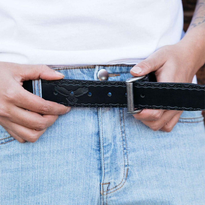 The Eagle Belt- Black Chain Link Embossed 100% Real Leather Belt