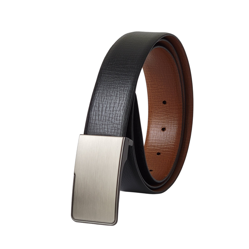 Brown 35 mm Leather Belt with Plain Silver Plate Buckle