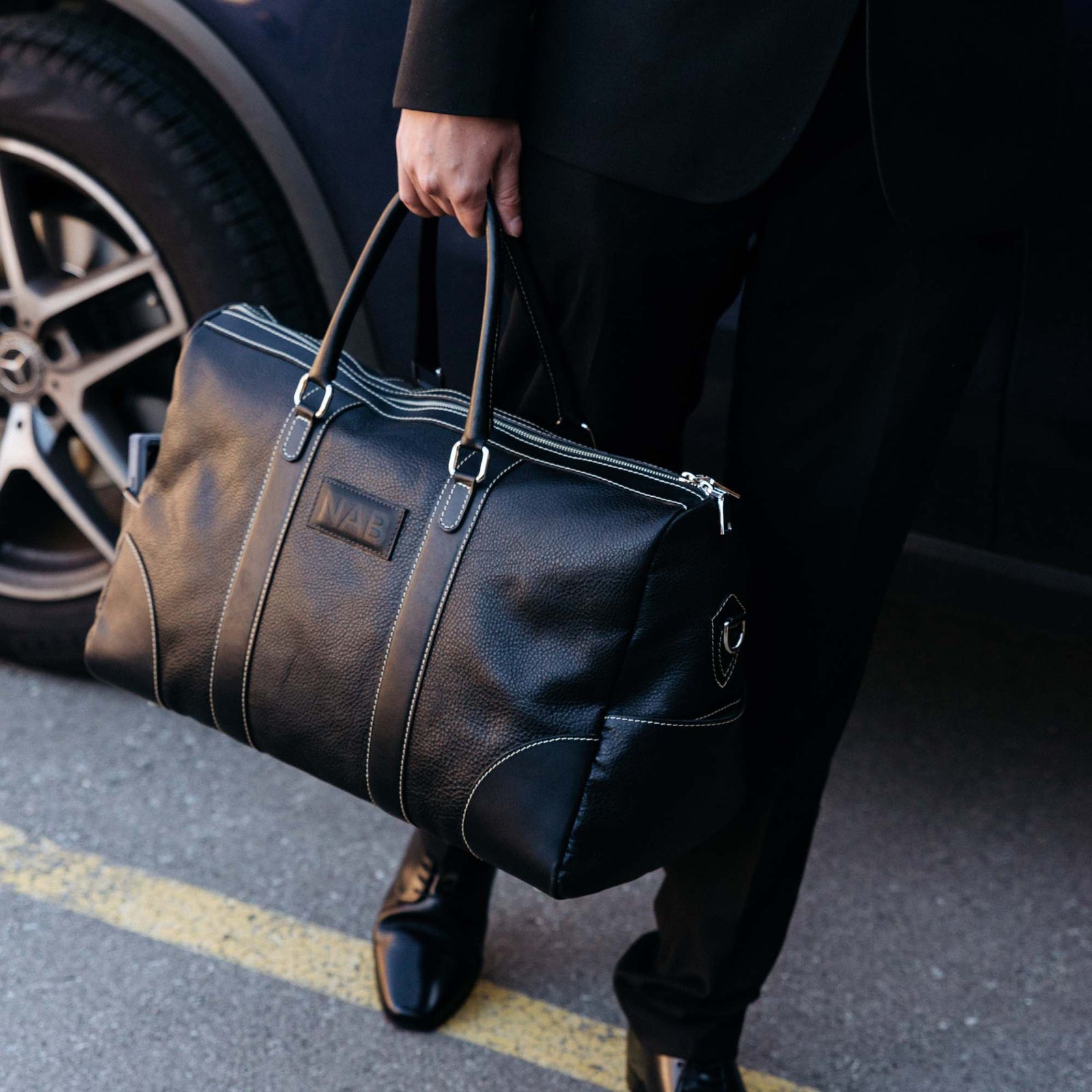 The Shield Duffle- Black Full-Grain Leather Duffle Bag