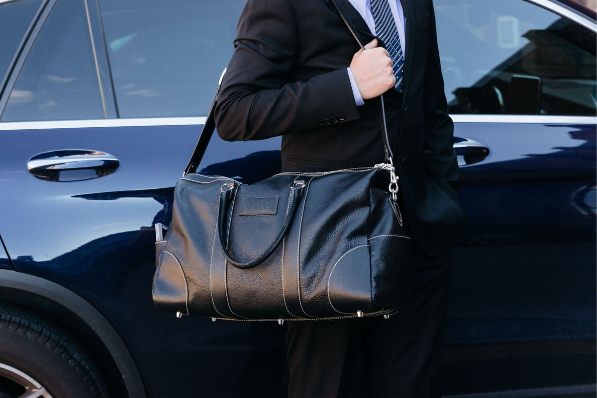 The Shield cognac full-grain leather duffle bag