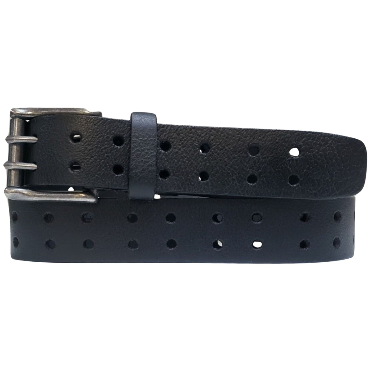 Black double hole full-grain leather belt