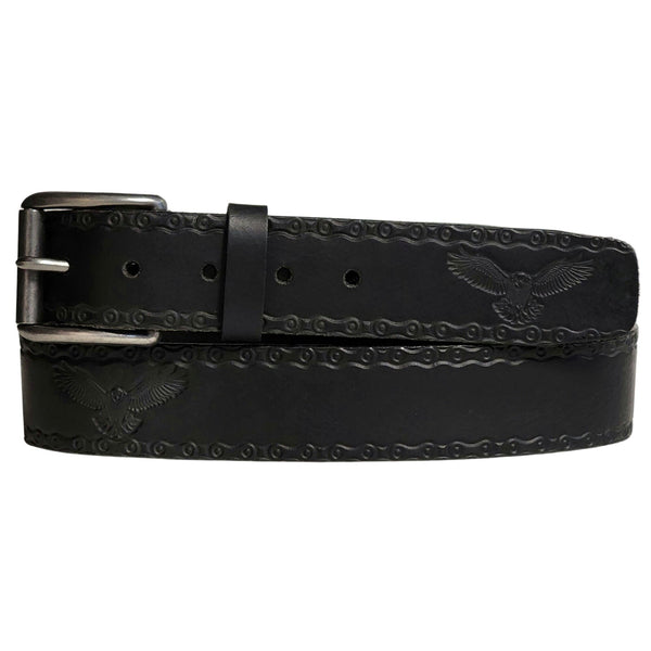 Buy 39mm Full Grain Embossed Stitching Black Leather Belt Online