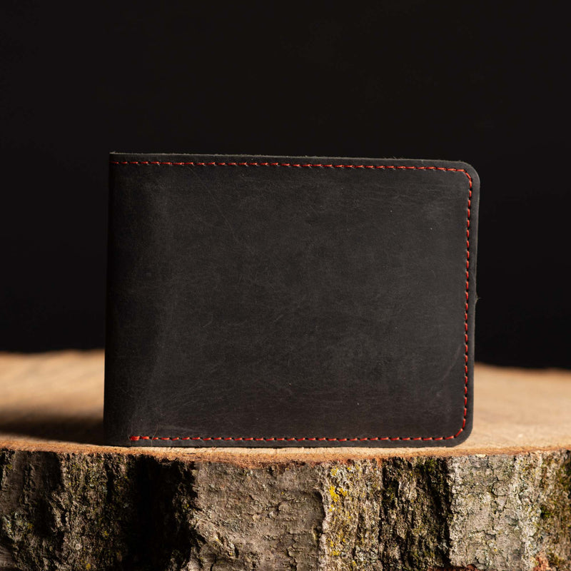 The Poseidon Wallet - Black Full-Grain Leather Wallet with Blue Stitching