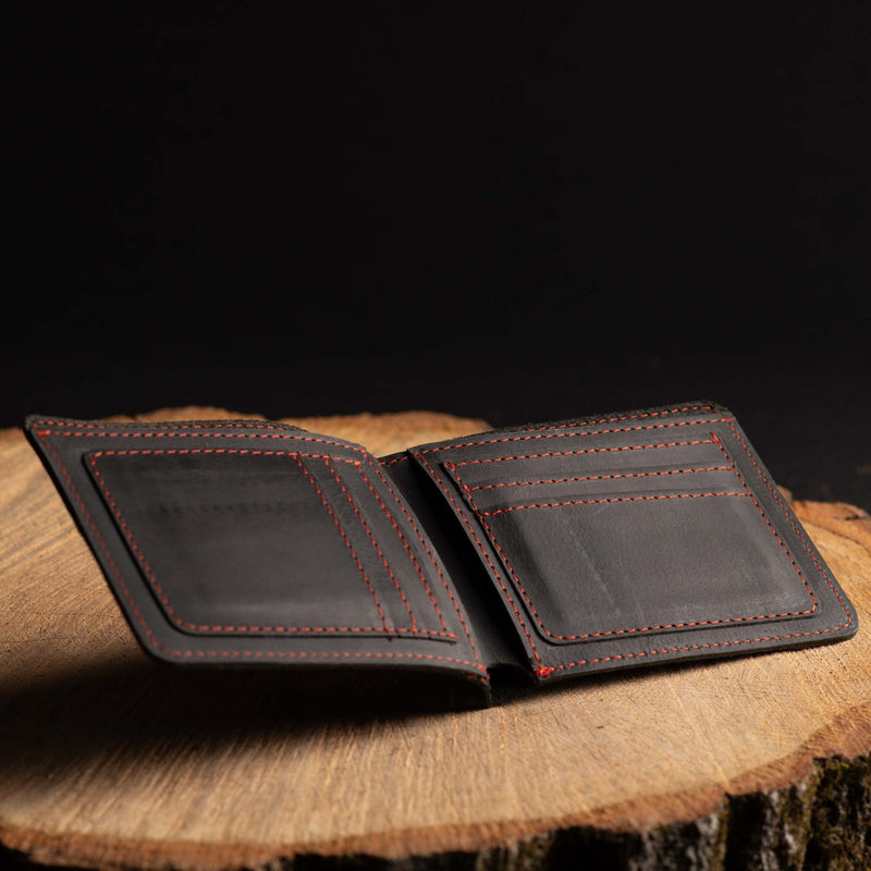 The Diablo Wallet - Black Full-Grain Leather Wallet with Red Stitching