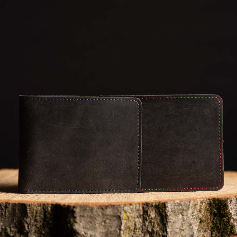 The Poseidon Wallet - Black Full-Grain Leather Wallet with Blue Stitching