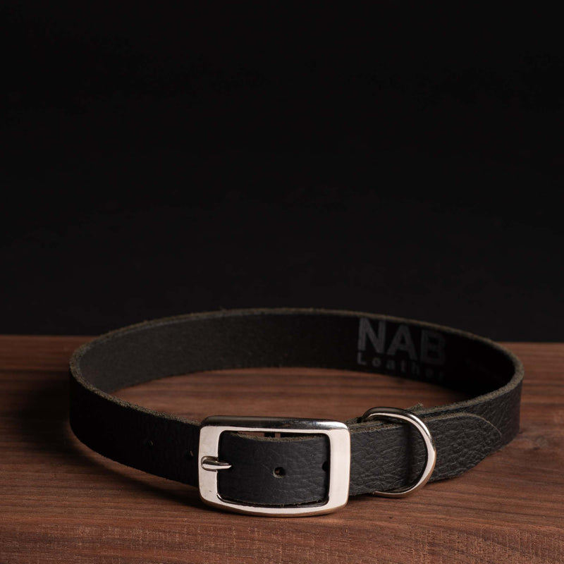 Black Leather Dog Collar - Made in Canada