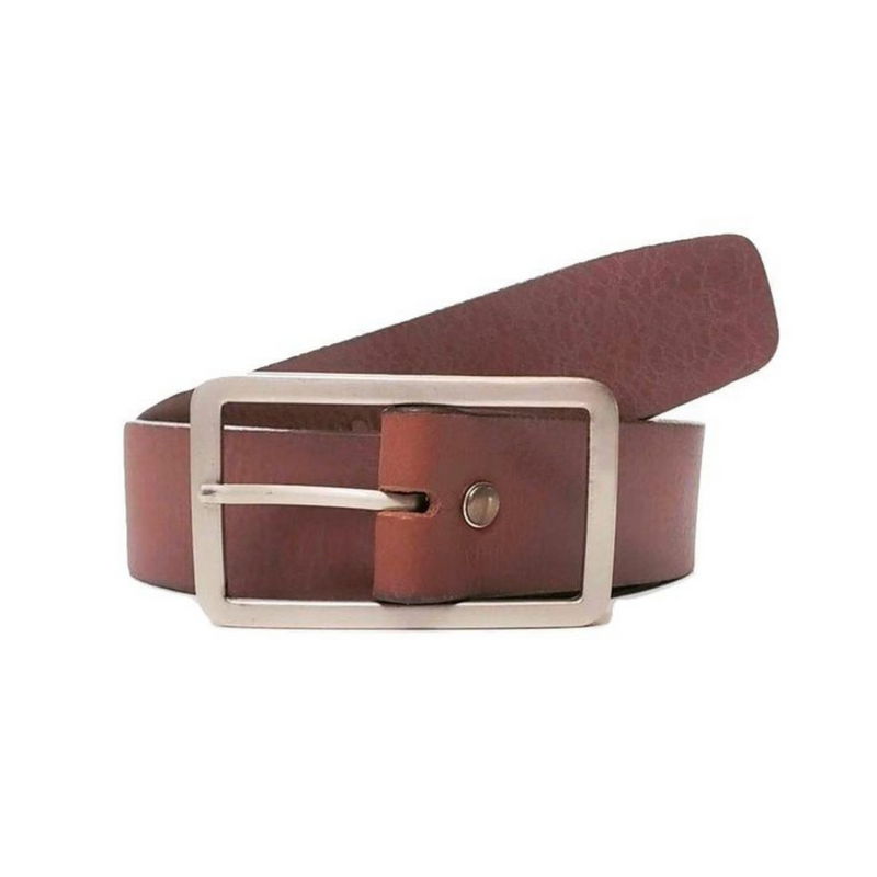 Women's Brown Full Grain Leather Dress Belt with Rectangle Buckle