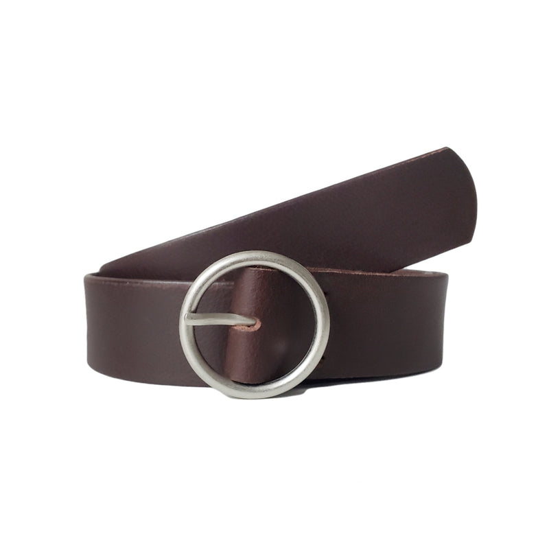 Sempre - Black Vachetta Leather Waist Belt with Circular Buckle