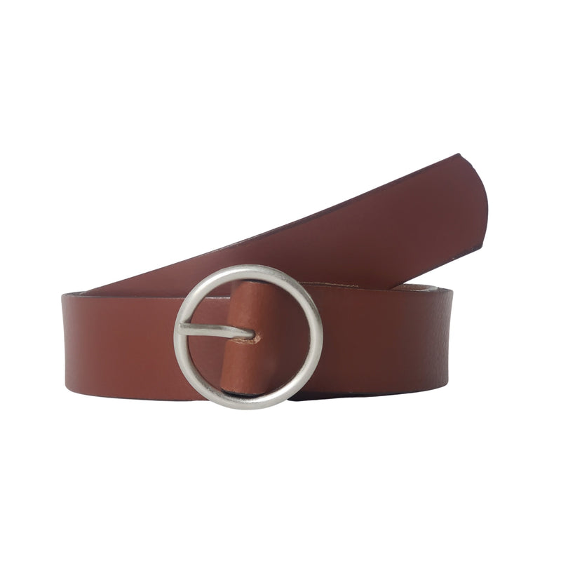 Sempre - Black Vachetta Leather Waist Belt with Circular Buckle