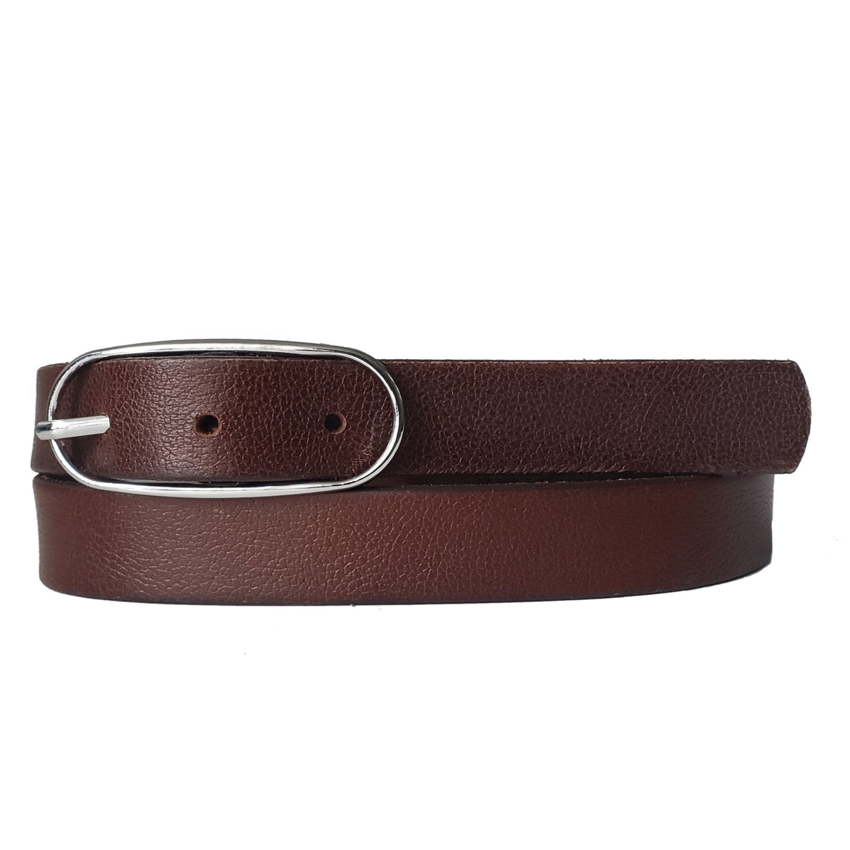 Aika leather waist belt with oval buckle in dark brown