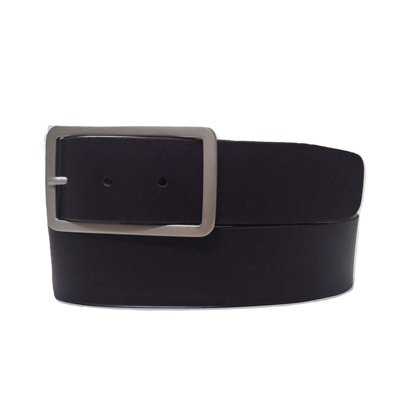 Lucille - Black Leather Dress Belt with Rectangle Buckle - Made in Can