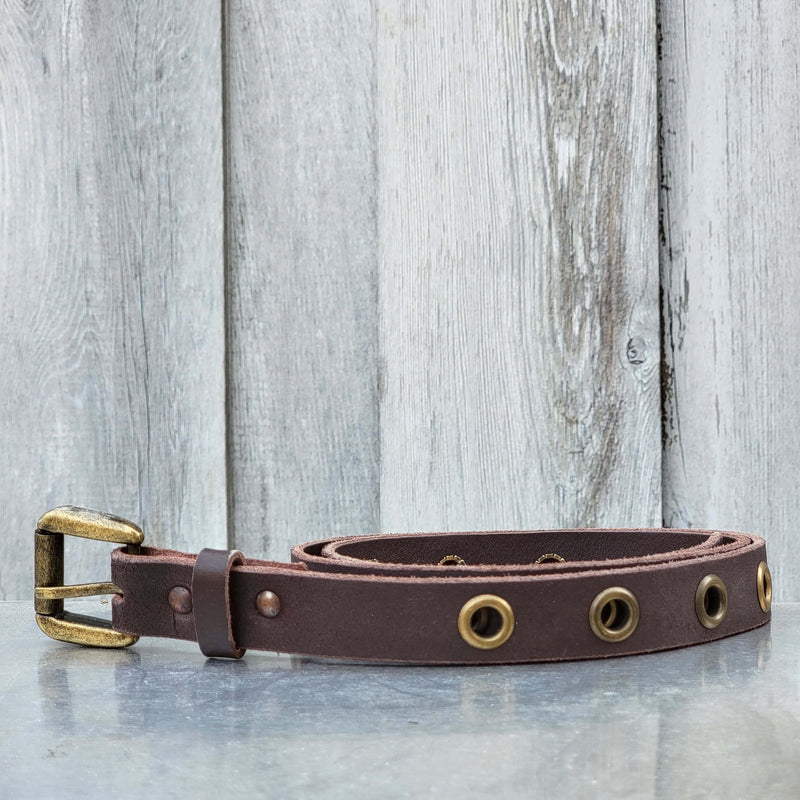 Vintage Plum Brown Grommets Soft Leather Belt Solid Brass Buckle, 32-35  82-90cm -  Canada