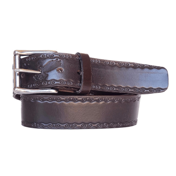 The Eagle Belt - Brown Embossed 100% Real Leather Belt Made in Canada