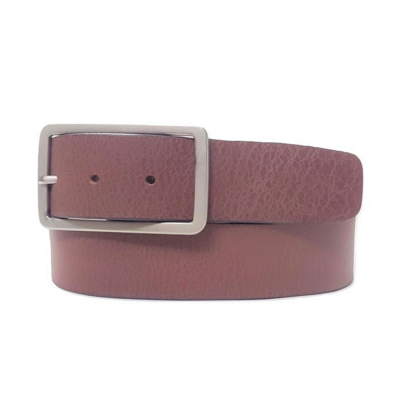 Lucille - Cognac Leather Dress Belt with Rectangle Buckle - Made in Canada