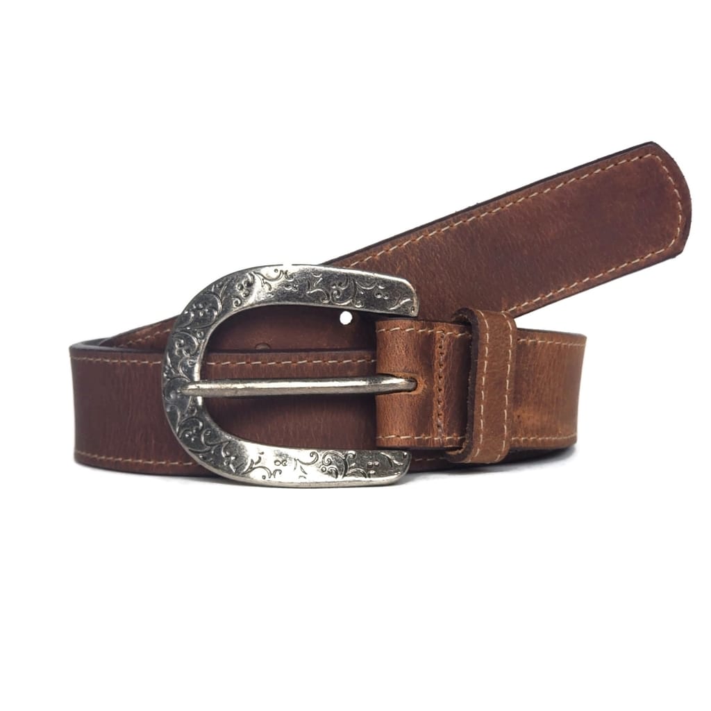 Brown western style full-grain leather belt