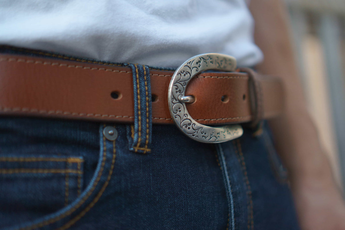 Brown western style full-grain leather belt