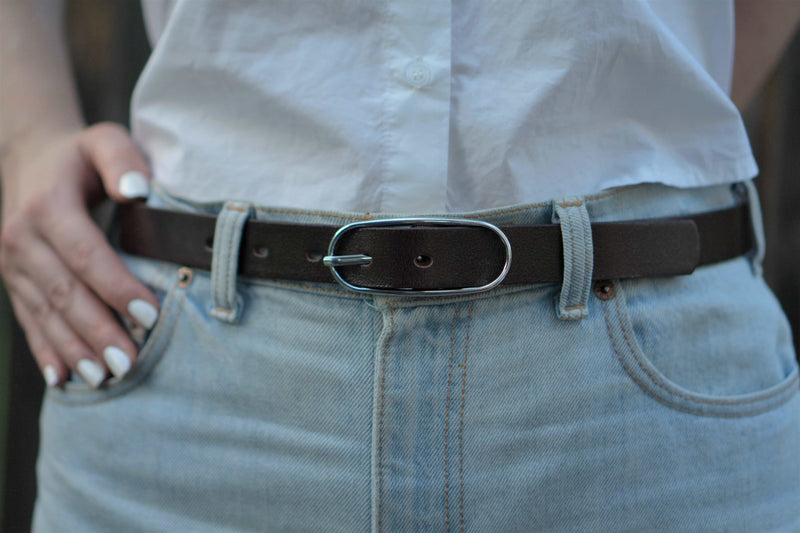 Aika - Brown Leather Waist Belt with Oval Buckle - Made in Canada