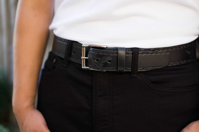 The Eagle Belt- Black Chain Link Embossed 100% Real Leather Belt