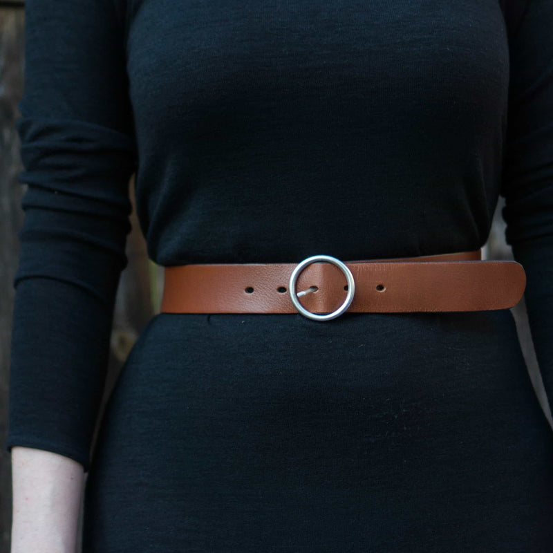 Sempre - Brown Vachetta Leather Waist Belt with Circular Buckle - Made in Canada