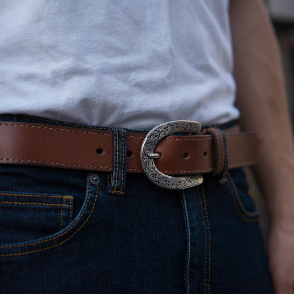 Brown Western Style 100% Real Leather Belt Made in Canada