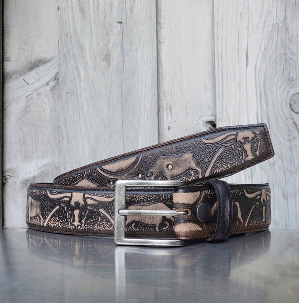 The Toro Belt - Brown Embossed Full Grain Leather Belt Made in Canada