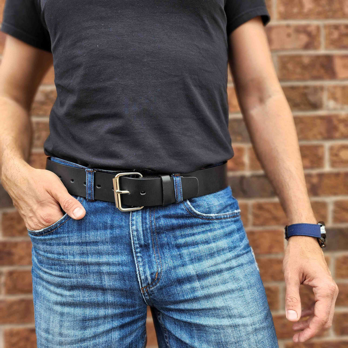Brown 45 mm full-grain bridle leather belt for jeans