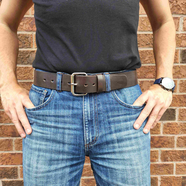 Brown 45 mm 100% Full Grain Bridle Leather Belt for Jeans