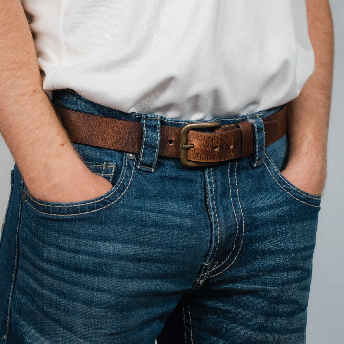 Brown 35 mm distressed full-grain leather belt