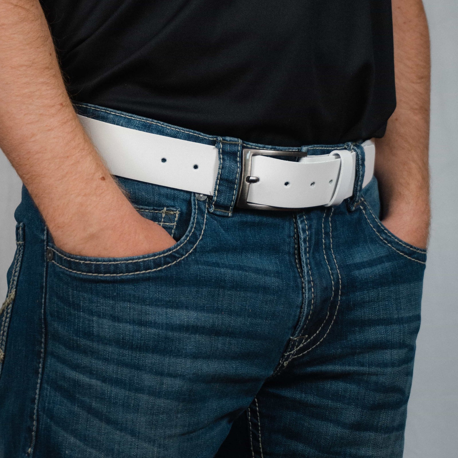 40mm Width Leather Belt Size 30 To 44 Dress Casual Men's White Leather Belt  40mm Width  Size 30 To 44 Inches With Classic Buckle Belt Size Guide