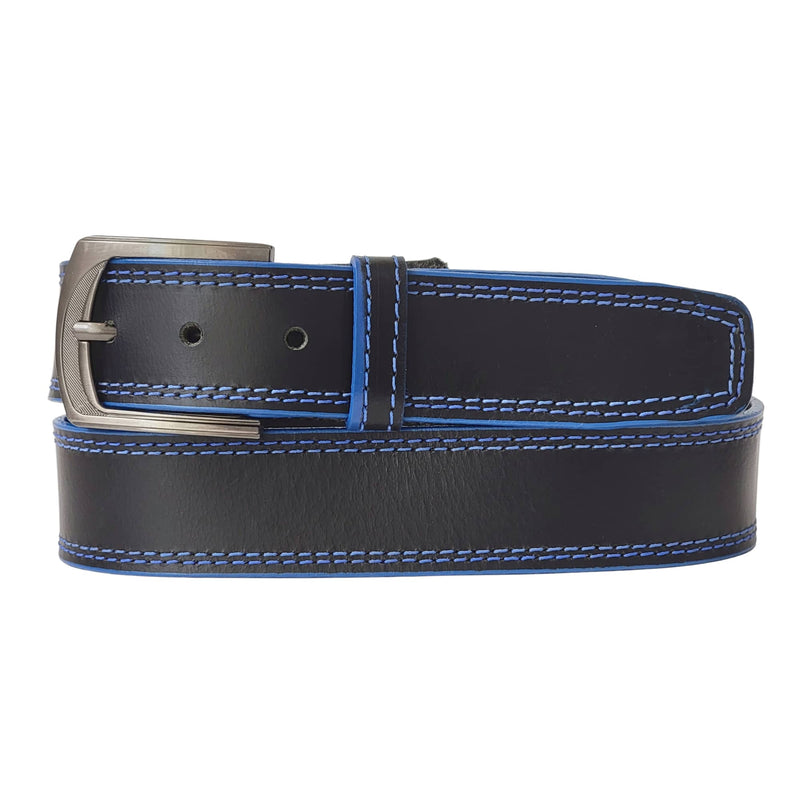 The Pegasus Belt - Black Full Grain Leather Belt with White Stitches