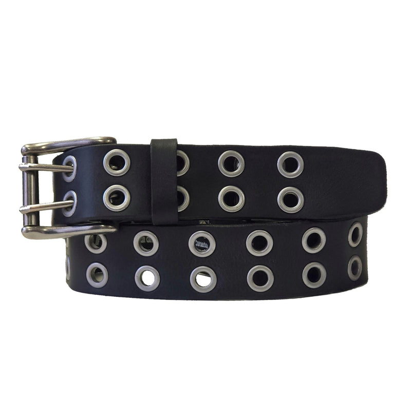 The Brixton Belt - Black Double Grommet 100 % Full Grain Leather Belt