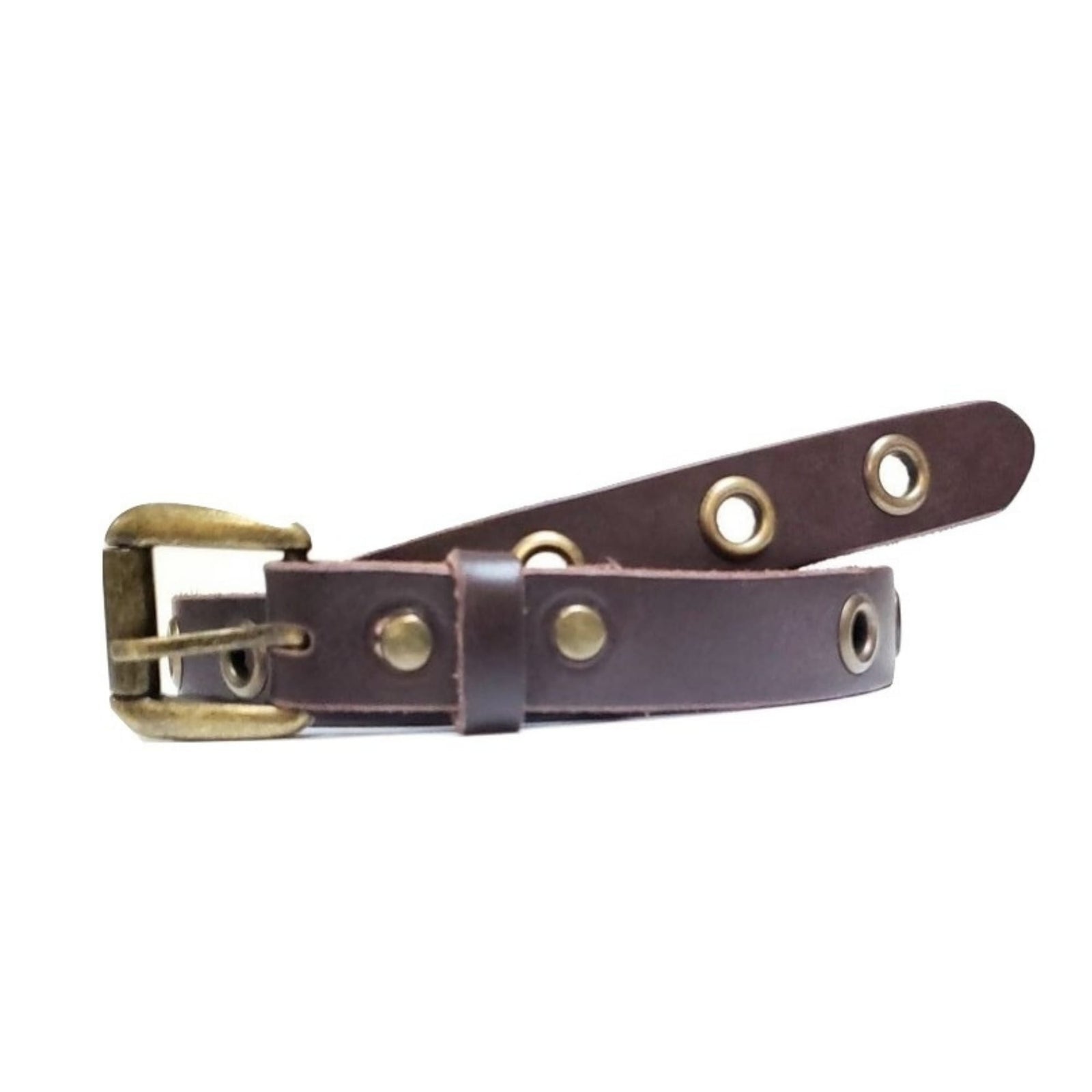 Exene - Slim Brown Leather Belt with Single Grommets display picture 1