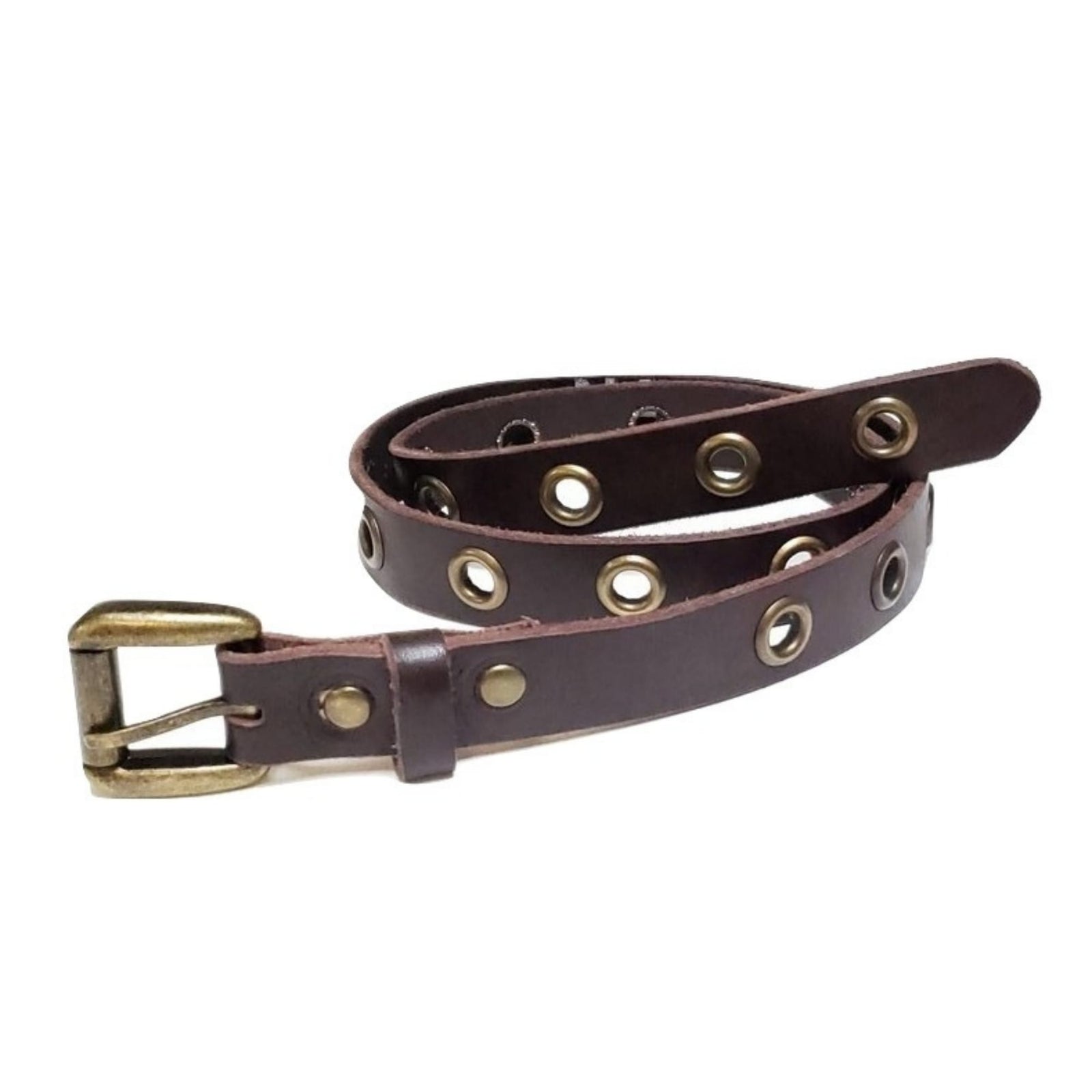 Ikks I.K.K.S. Brown Leather Grommet Tie Belt Roller Buckle France 34\