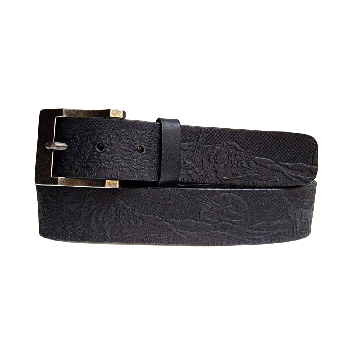 The Wildlife embossed full-grain leather belt in black