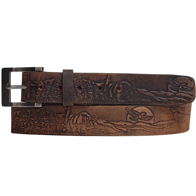 The Wildlife Belt - Natural Tan Embossed Full Grain Leather Belt Made in Canada